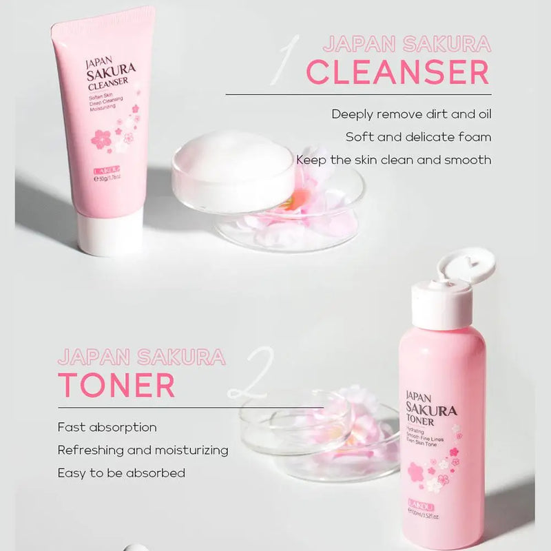 6pcs Sakura Skincare Set – Face Cream, Serum & Toner Collection
