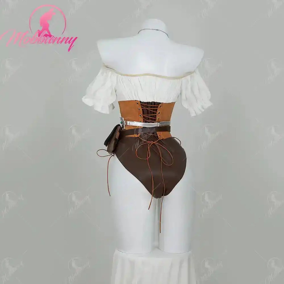 MOBBUNNY Women's Ciri Derivative Cosplay Costume Sexy Bodysuit Medieval Halloween Lingerie Set Bodycon with Belt Gloves and Bag - PrimeandBeauty