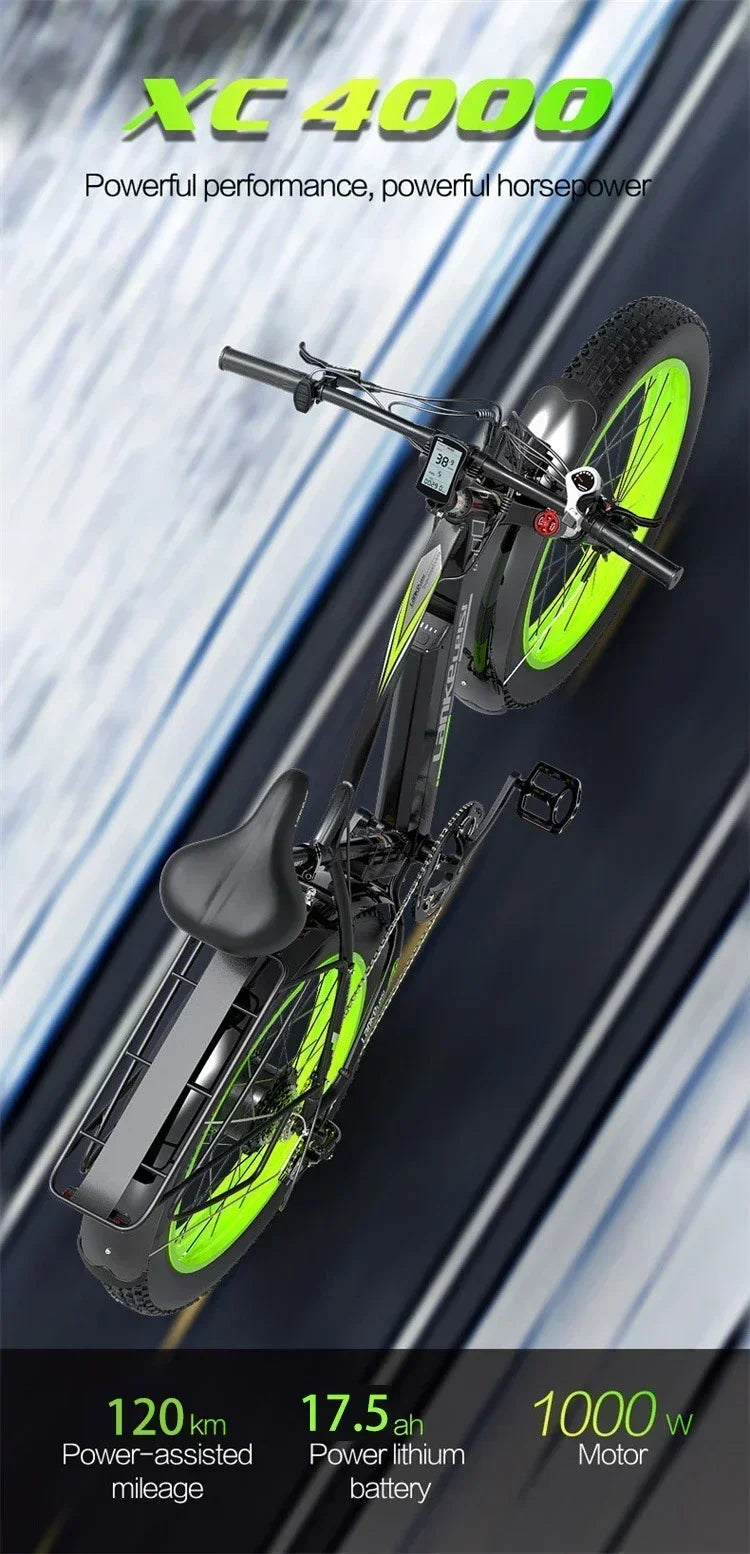 E-bike Vélo électrique à grosse opathie pour adulte, Moteur 1000W, batterie 17,5 AH, 7 vitesses, carton hydraulique, XC4000