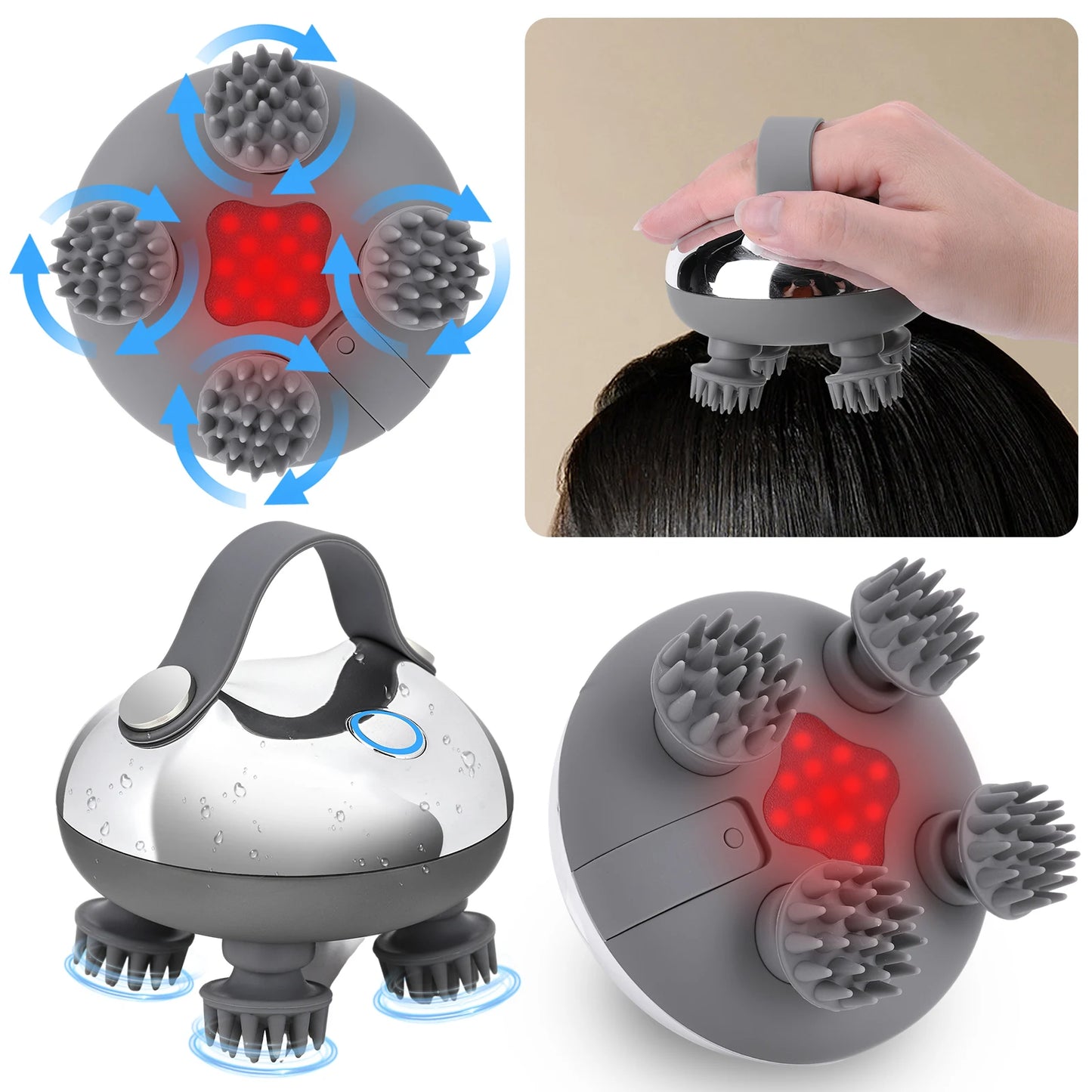 Electric Scalp Massager with 8 Silicone Massage Heads Scalp Kneading Vibrating Device 3 Modes for Hair Growth Stress Relax - PrimeandBeauty
