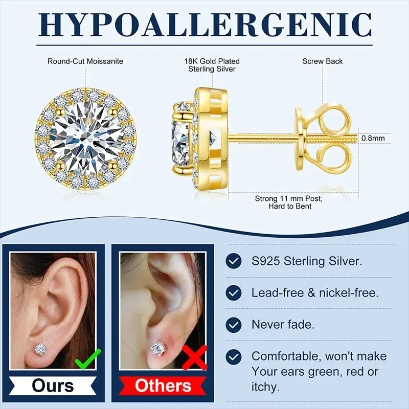 TUHE Unisex Classic Round VVS1 Moissanite Earring For Women Fine Jewelry luxury Wedding Lab Diamond 925 Silver Earring Gift - PrimeandBeauty