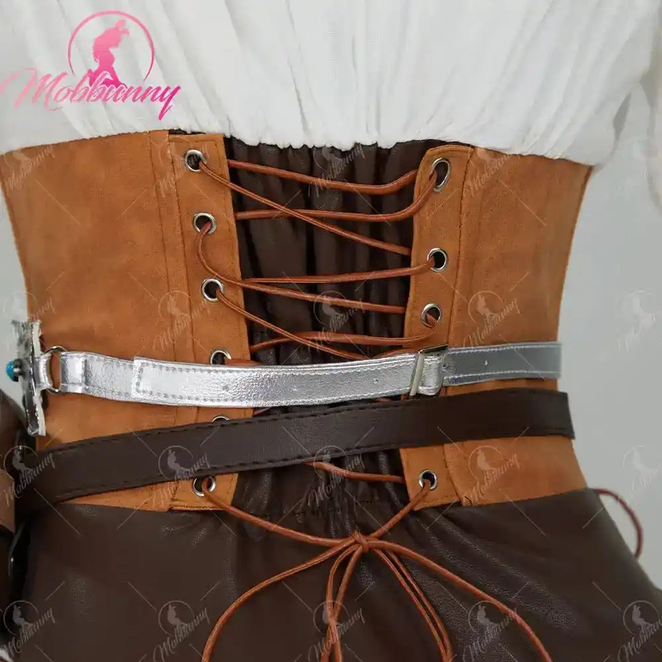 MOBBUNNY Women's Ciri Derivative Cosplay Costume Sexy Bodysuit Medieval Halloween Lingerie Set Bodycon with Belt Gloves and Bag - PrimeandBeauty