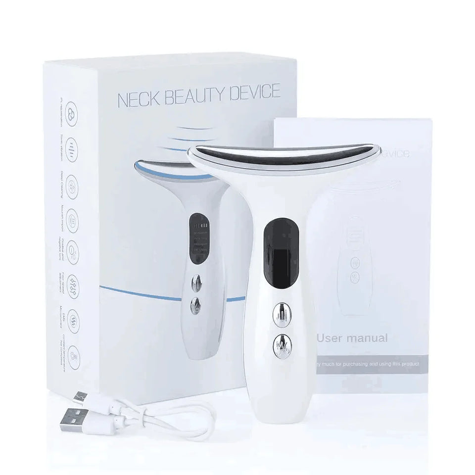 EMS LED Light Neck Face Massage 3 Colors Electric Vibration Hot Compress Skin Lift Tighten Smooth Firm Repair Skin Rejuvenation