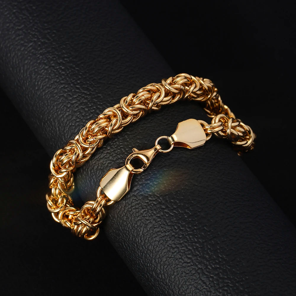 18K Gold Plated 8 Inches Braided Bracelet for Women Men 925 Sterling Silver Fashion Charm Couple Gift Jewelry Accessories USA - PrimeandBeauty
