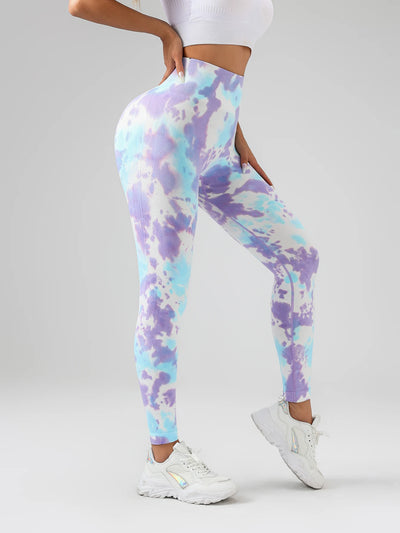 US Local Women's Drip-dyed Tie-dye leggings, yoga pants, blue-purple blended gradient sports trousers leggings - PrimeandBeauty