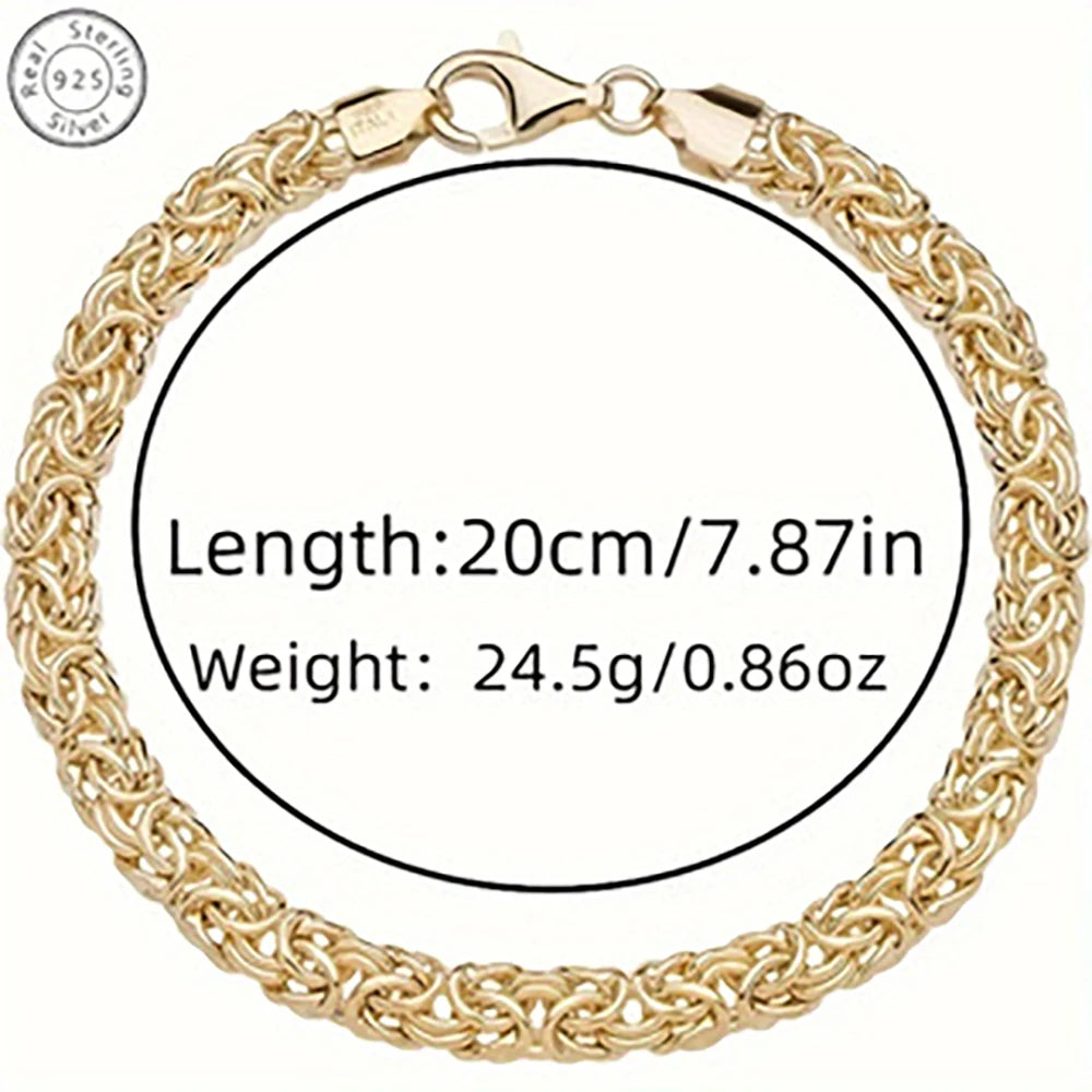 18K Gold Plated 8 Inches Braided Bracelet for Women Men 925 Sterling Silver Fashion Charm Couple Gift Jewelry Accessories USA - PrimeandBeauty