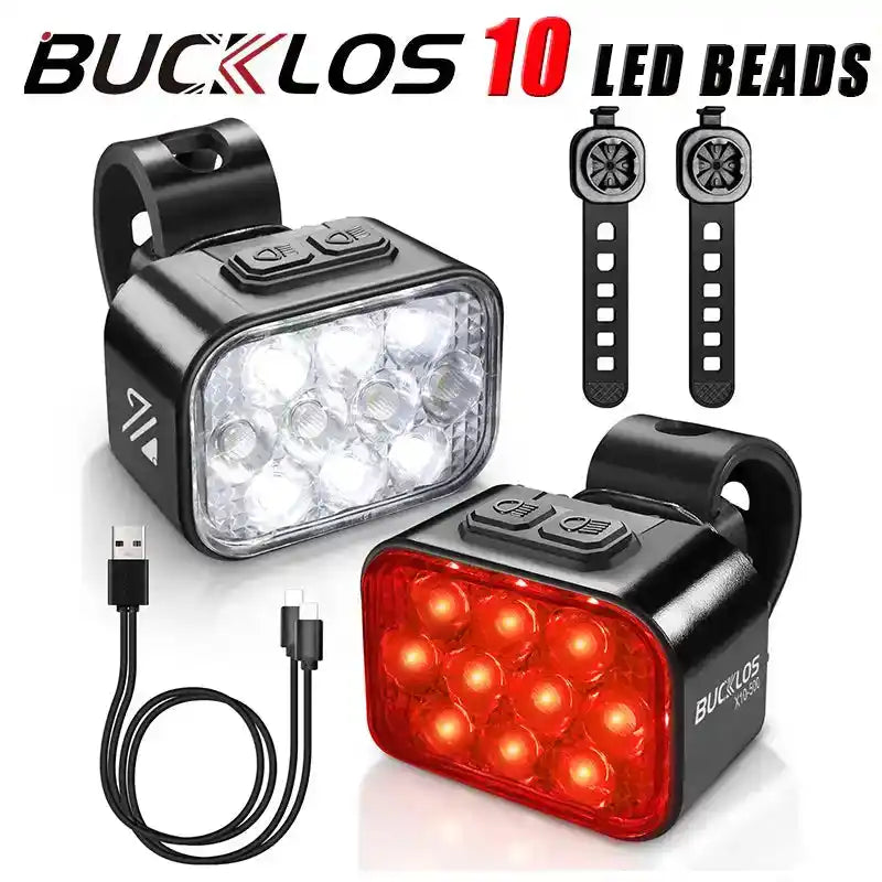BUCKLOS Bicycle Rear Light Front Light 1100mAh LED COB Waterproof Bike Lamp USB Rechargeable Mtb Road Bike Taillights Bike Parts - PrimeandBeauty