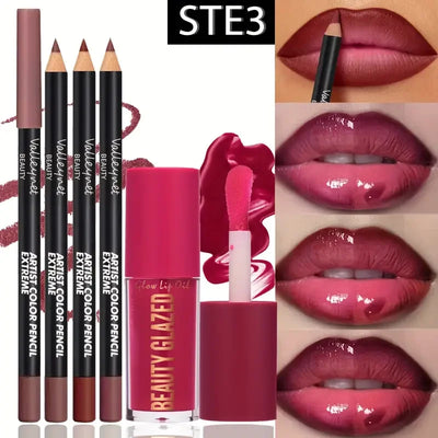 4pcs Dark Brown Lip Kit