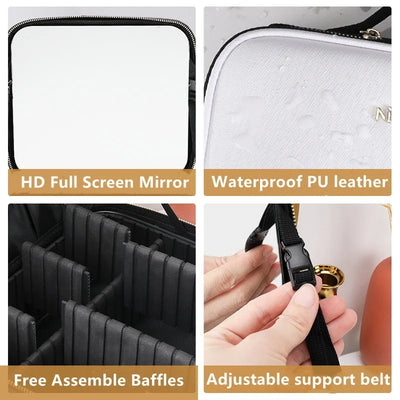New LED Lighted Cosmetic Case with Mirror Waterproof PU Leather Portable Travel Makeup Storage Bags - PrimeandBeauty