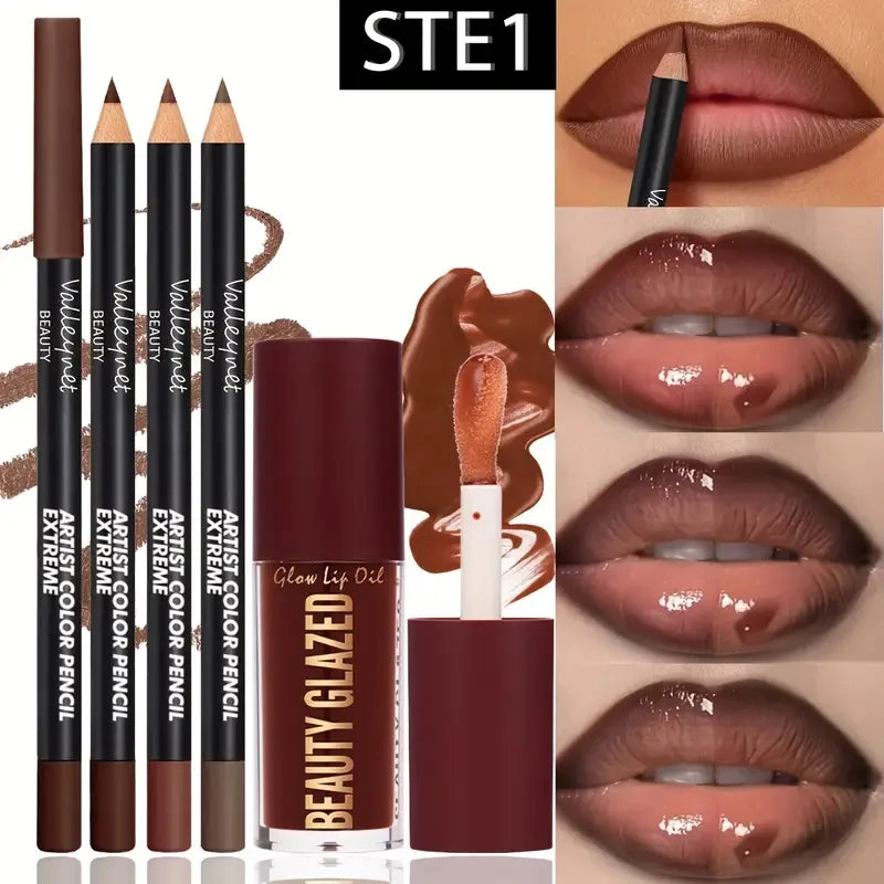 4pcs Dark Brown Lip Kit