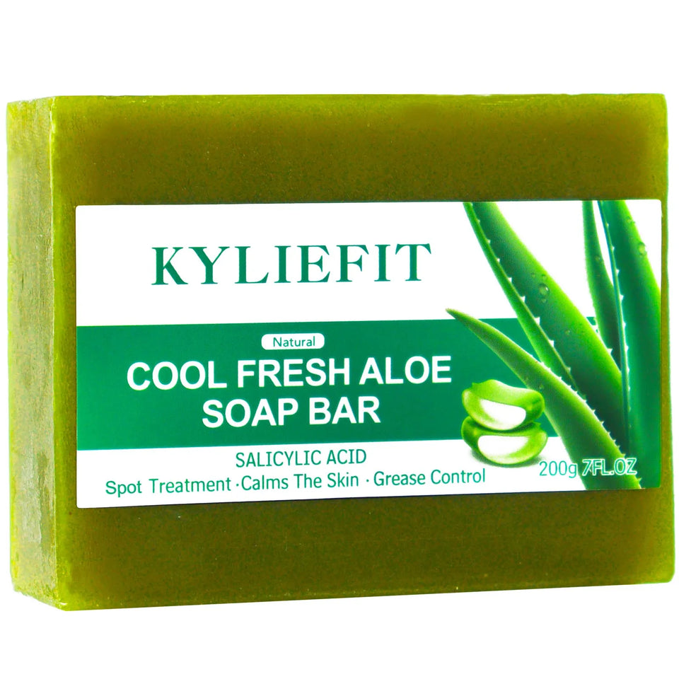 KYLIEFIT Cool Fresh Aloe Soap Bar, Reduce Acne and Black Spots, Clean Skin, Oil Control, Exfoliation, For Face And Body Use - PrimeandBeauty