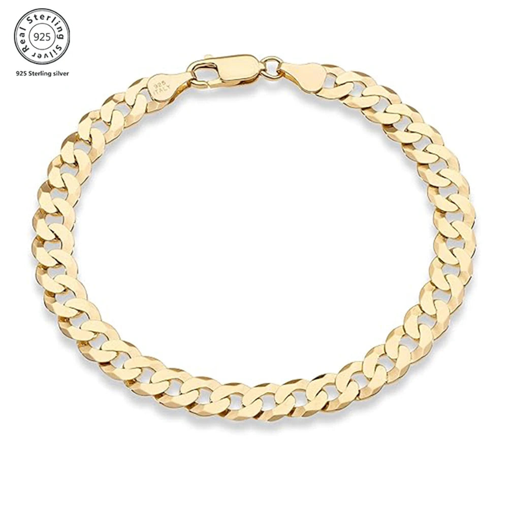 18K Gold Plated 7mm Bracelet for Men Women 925 Sterling Silver Curb Cuban Chain Bracelet Fashion Jewelry Gifts Shipping from USA - PrimeandBeauty