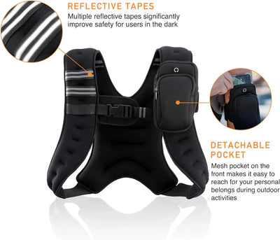 Weighted Vest, 6lb/8lb/12lb/16lb/20lb/25lb/30lb Weight Vest with Reflective Stripe for Workout, Strength Training, - PrimeandBeauty