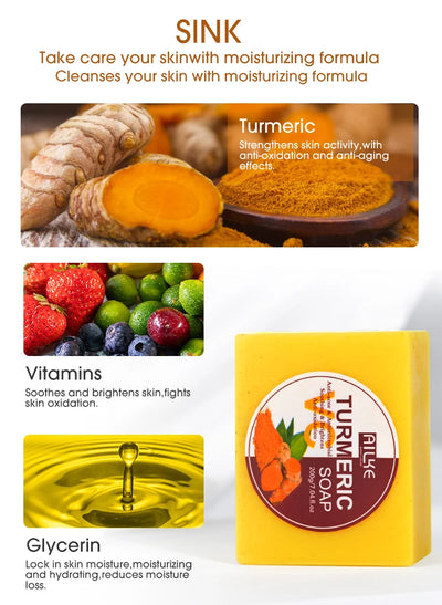 AILKE Natural Turmeric Bath Soap for Face & Body, Lightening, Cleanses Skin, Evens Tone, Reduce Spot, Radiant Skin, Oil Control - PrimeandBeauty