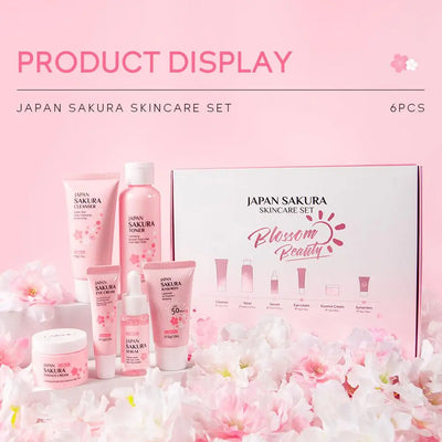 6pcs Sakura Skincare Set – Face Cream, Serum & Toner Collection