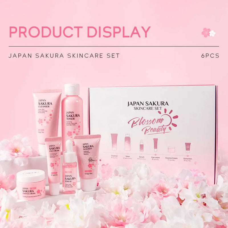 6pcs Sakura Skincare Set – Face Cream, Serum & Toner Collection