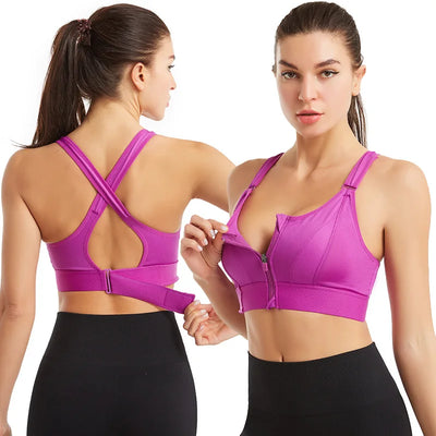 New Style Adjustable Front-Zip Sports Bra. It's a shockproof, wire-free vest-style yoga bra with a cross-back design, suitable f - PrimeandBeauty