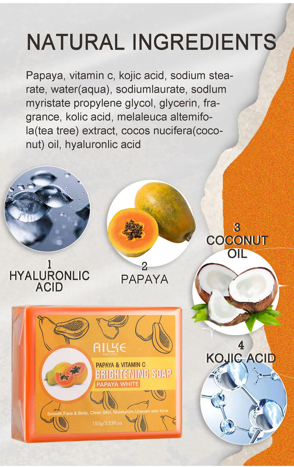 AILKE Skin Whitening Handmade Soap -Organic Papaya Soap For Black Spots, Clean Stains, Improves Dull Skin, Face & Body & Hands - PrimeandBeauty