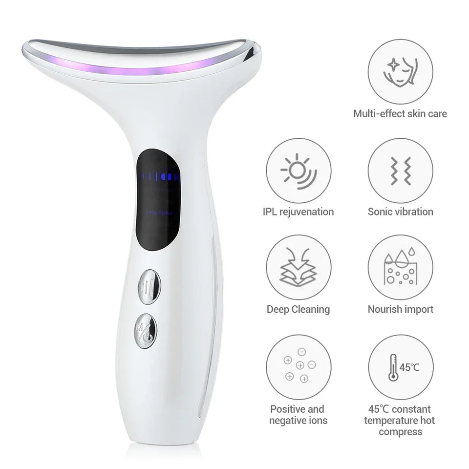 Emeka Neck Beauty Device EMS Microcurrent Chin Facial Lifting LED Firming Rejuvenation Anti Wrinkle Skin Care Face Massager