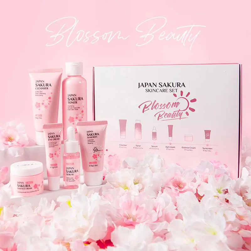 6pcs Sakura Skincare Set – Face Cream, Serum & Toner Collection