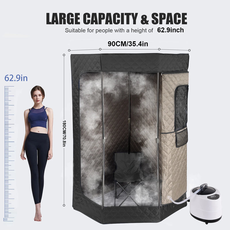Full Size Portable Sauna, Home Steam Sauna, with Folding Chair and 3L 1200W Steamer, Ideal for Personal Spa Sessions - PrimeandBeauty