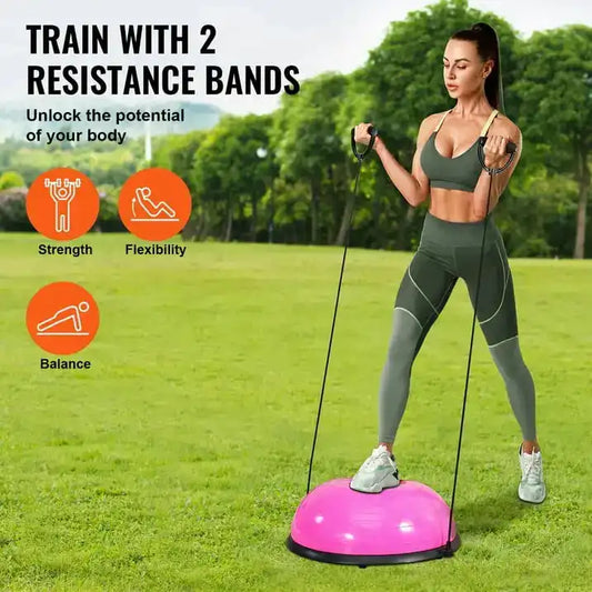 Inch Ball Trainer Half Fitness Yoga Balance Stability Ball Resistance Band - PrimeandBeauty