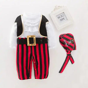 Baby Boys Girls Captain Pirate Costume Infant Toddler Romper Jumpsuit Umorden Halloween Purim Party Fancy Dress Red Stripe - PrimeandBeauty