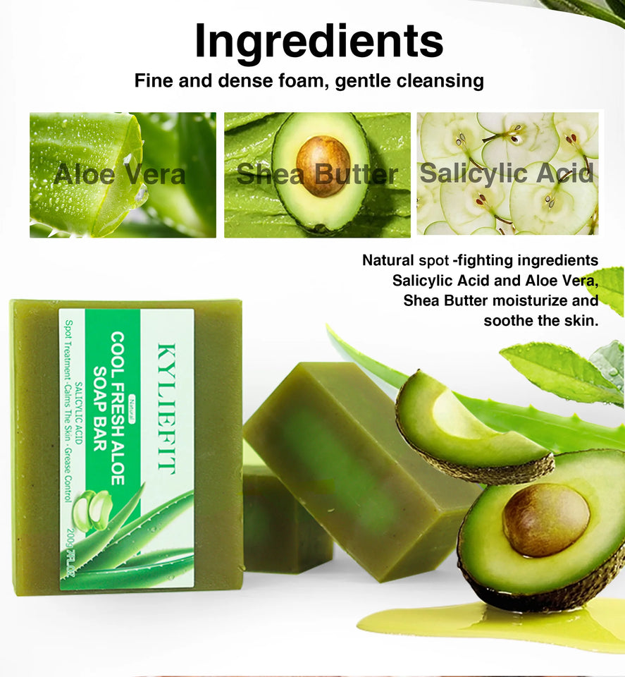 KYLIEFIT Cool Fresh Aloe Soap Bar, Reduce Acne and Black Spots, Clean Skin, Oil Control, Exfoliation, For Face And Body Use - PrimeandBeauty