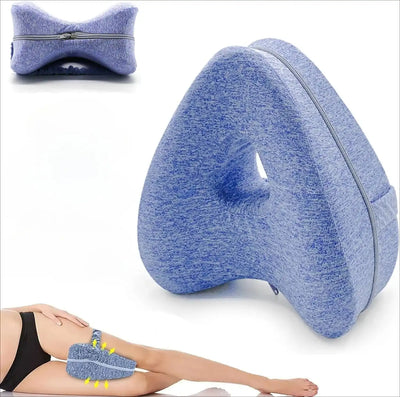 Blue Revoget Neck Pain Pillow with breathable cover and memory foam core, ideal for side sleepers to relieve neck and hip pain.