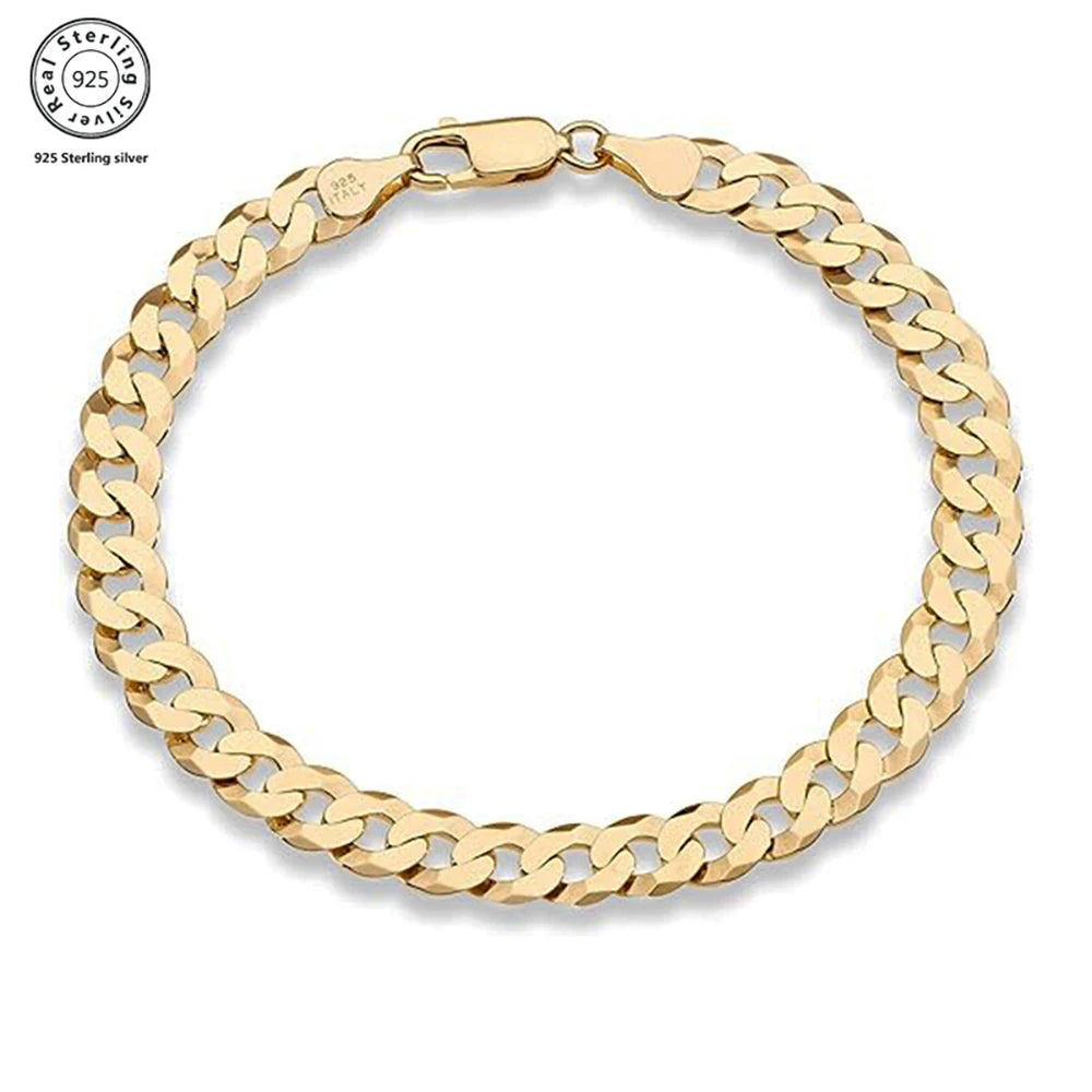 18K Gold Plated 7mm Bracelet for Men Women 925 Sterling Silver Curb Cuban Chain Bracelet Fashion Jewelry Gifts Shipping from USA - PrimeandBeauty