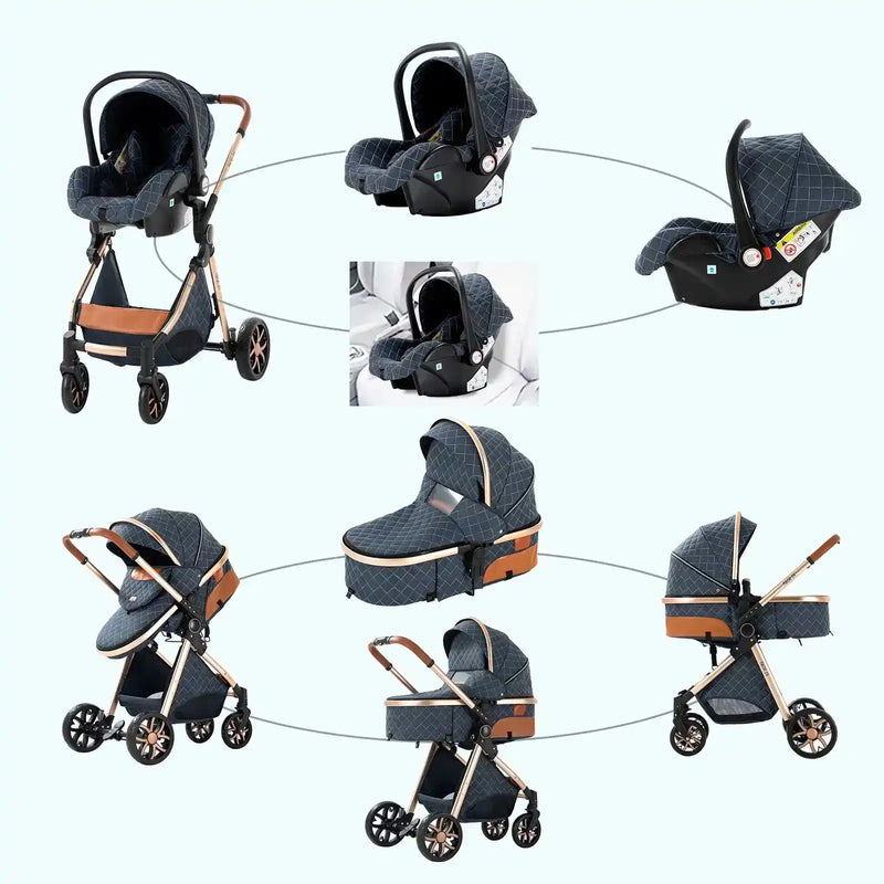 Baby Stroller 3‑in‑1 Travel System Pushchair Lightweight Pram from Birth All‑Terrain Baby Buggy Compact Fold Stroller Summer - PrimeandBeauty