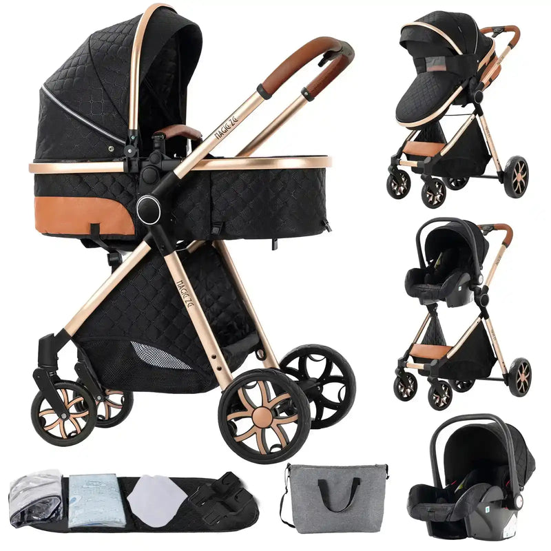Baby Stroller 3‑in‑1 Travel System Pushchair Lightweight Pram from Birth All‑Terrain Baby Buggy Compact Fold Stroller Summer - PrimeandBeauty
