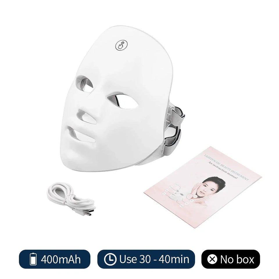 Rechargeable Facial LED Mask 7 Colors LED Photon Therapy Skin Rejuvenation Anti Acne Wrinkle Removal Beauty Mask Skin Brightenin - PrimeandBeauty