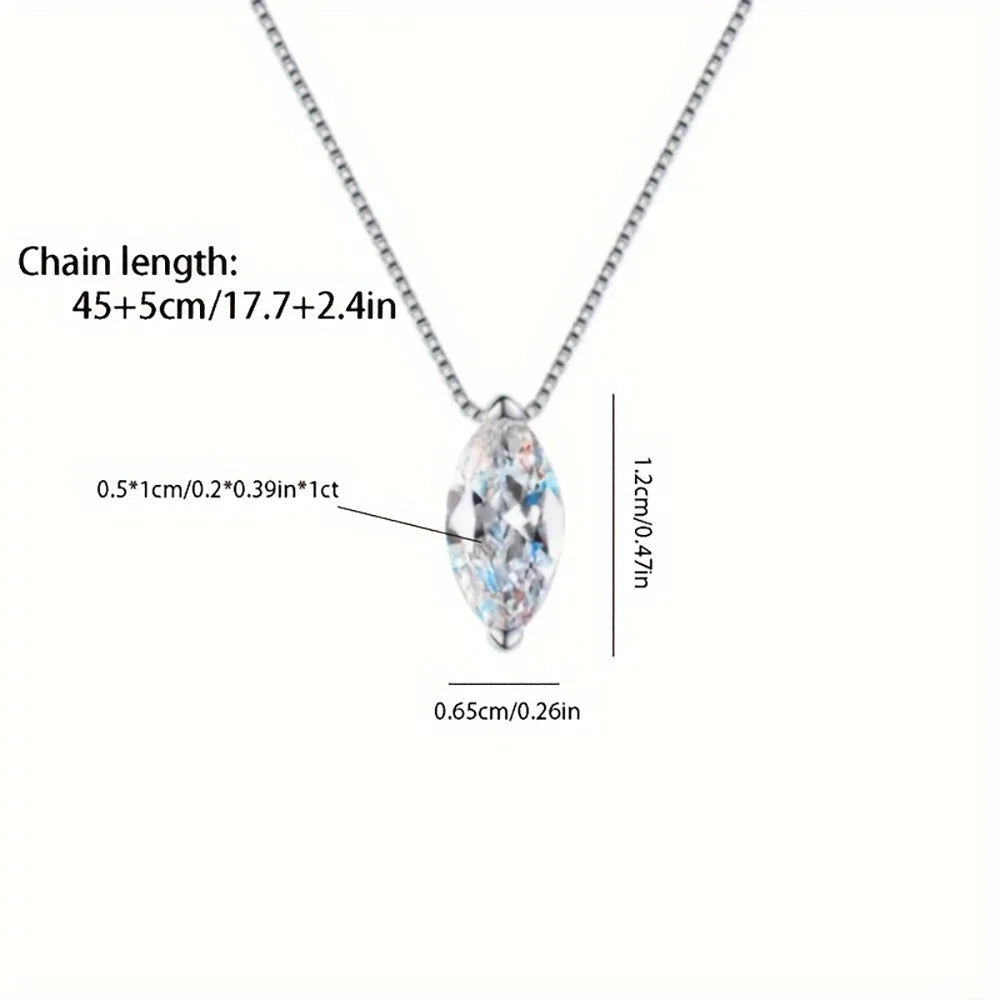 New 5*10mm 1CT Marquise Cut Moissanite Diamond Necklace for Women Certified 925 Sterling Silver Neck Chain Party Jewelry Gift - PrimeandBeauty