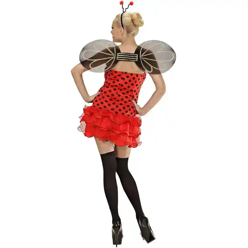 Women Halloween Costume Sleeveless Polka Dot Striped Witch Fairy Cosplay Dress Headband Cape Gloves - PrimeandBeauty