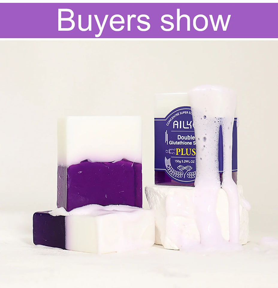 AILKE Double Glutathione PLUS Whitening Soap Bar, Reduce Dark Spots, Deep Clean Skin, Natural Lavender Scented for Face & Body - PrimeandBeauty
