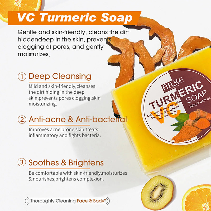 AILKE Natural Turmeric Bath Soap for Face & Body, Lightening, Cleanses Skin, Evens Tone, Reduce Spot, Radiant Skin, Oil Control - PrimeandBeauty