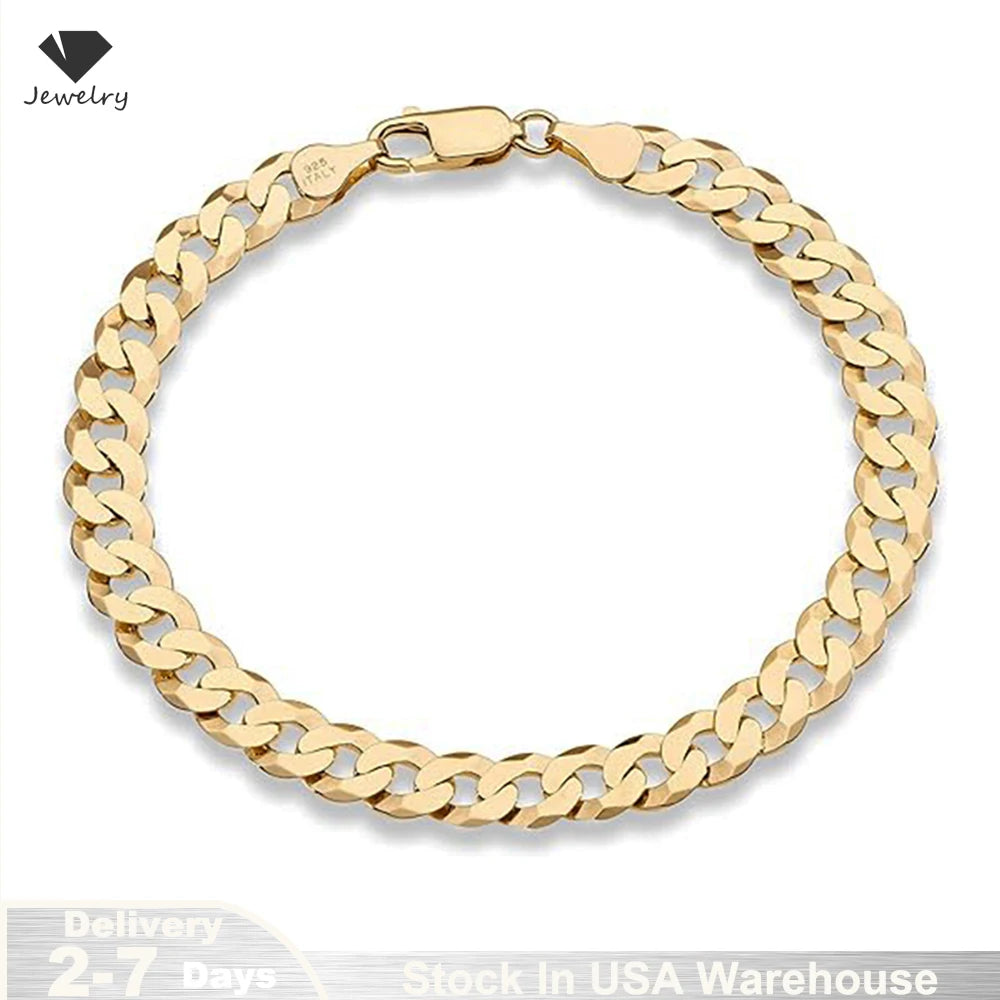 18K Gold Plated 7mm Bracelet for Men Women 925 Sterling Silver Curb Cuban Chain Bracelet Fashion Jewelry Gifts Shipping from USA - PrimeandBeauty