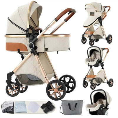 Baby Stroller 3‑in‑1 Travel System Pushchair Lightweight Pram from Birth All‑Terrain Baby Buggy Compact Fold Stroller Summer - PrimeandBeauty