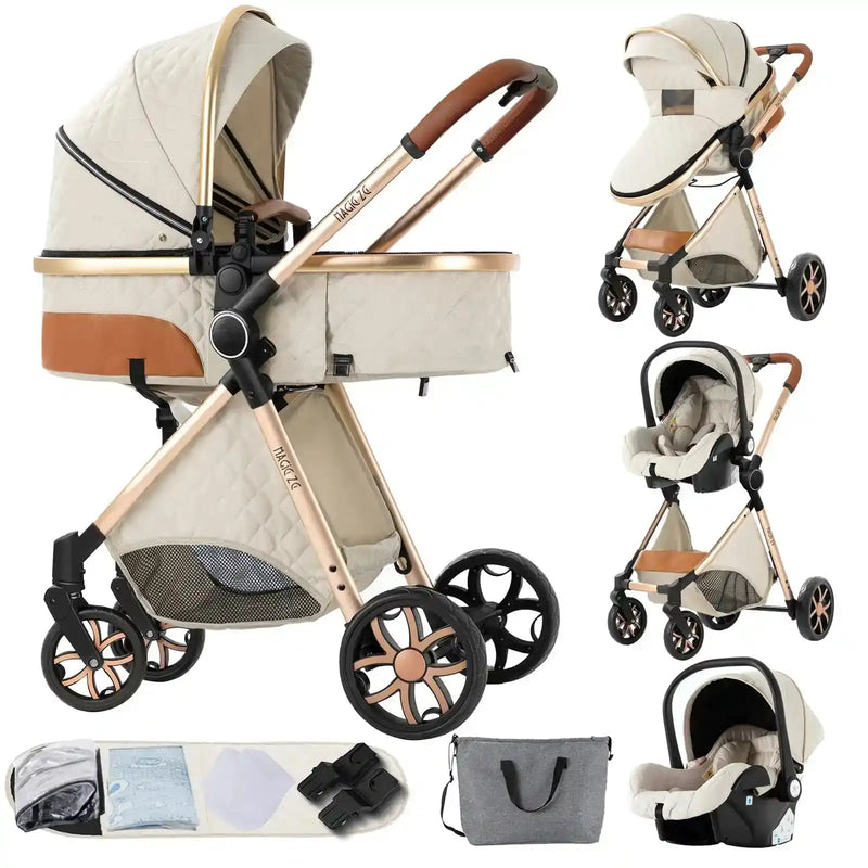 Baby Stroller 3‑in‑1 Travel System Pushchair Lightweight Pram from Birth All‑Terrain Baby Buggy Compact Fold Stroller Summer - PrimeandBeauty