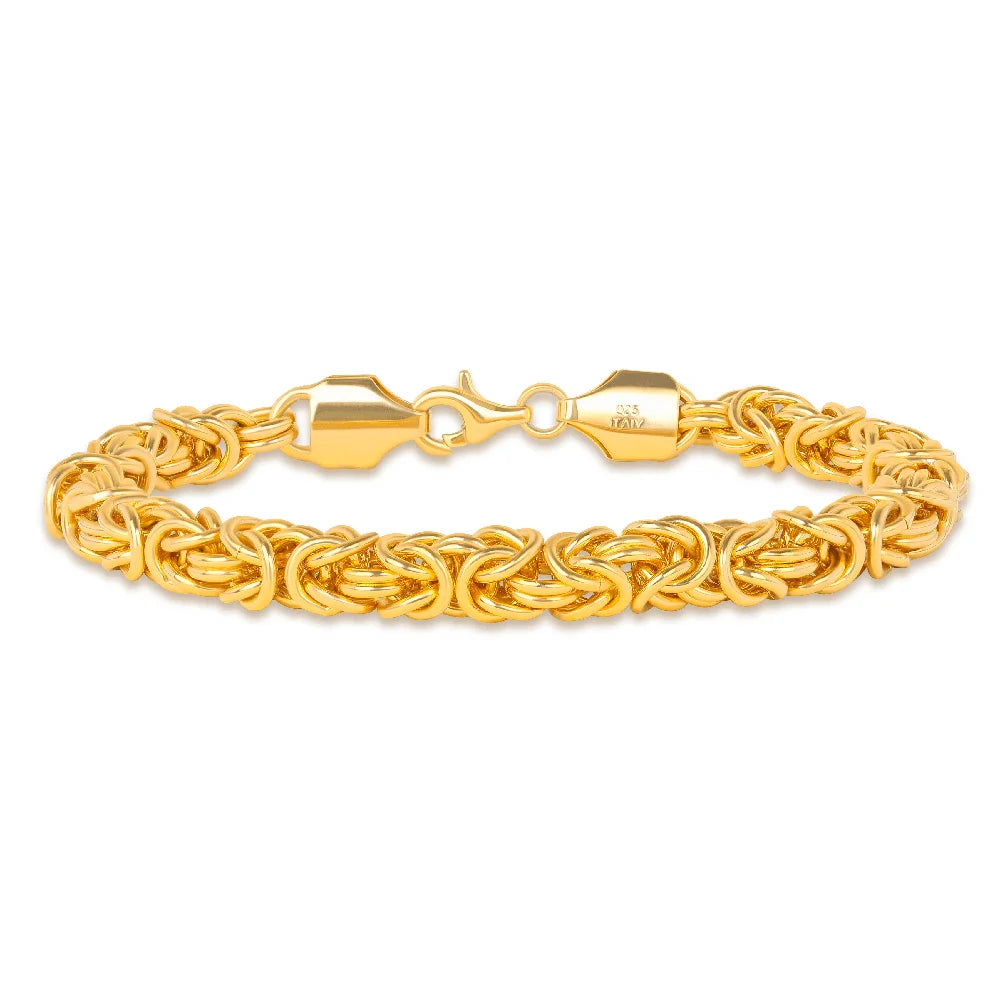 18K Gold Plated 8 Inches Braided Bracelet for Women Men 925 Sterling Silver Fashion Charm Couple Gift Jewelry Accessories USA - PrimeandBeauty
