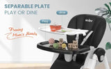 Sejoy Adjustable Baby High Chair with 5-Point Harness 3-Tier Tray & Wheels CE/CPC Certified Children's Dining Chair - PrimeandBeauty
