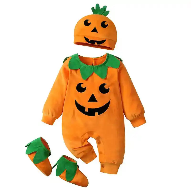 2025 Baby Halloween Rompers Infant Pumpkin Costume Newborn Cosplay 3pcs Onesie Suit New BornParty Clothing Suit - PrimeandBeauty