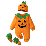 2025 Baby Halloween Rompers Infant Pumpkin Costume Newborn Cosplay 3pcs Onesie Suit New BornParty Clothing Suit - PrimeandBeauty