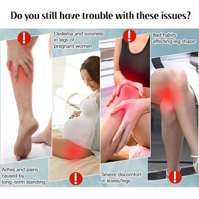 Infographic showing common leg and hip pain issues relieved by the Revoget Neck Pain Pillow, ideal for pregnant women and long-standing discomfort.