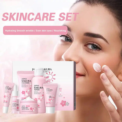6pcs Sakura Skincare Set – Face Cream, Serum & Toner Collection