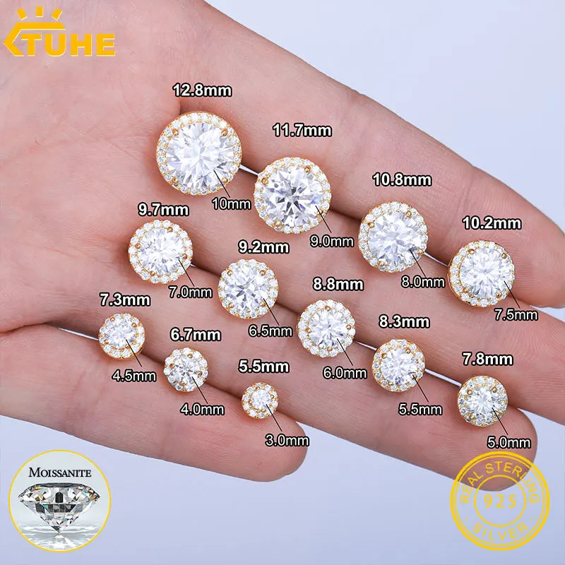 TUHE Unisex Classic Round VVS1 Moissanite Earring For Women Fine Jewelry luxury Wedding Lab Diamond 925 Silver Earring Gift - PrimeandBeauty