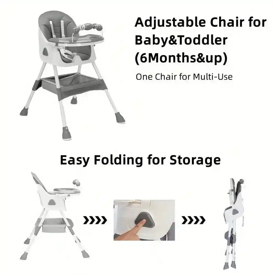 UBRAVOO Foldable Baby High Chair 6 Months Plus, with Large Antislip Pad & ToyRack, Easy to Clean Feeding , E500 - PrimeandBeauty