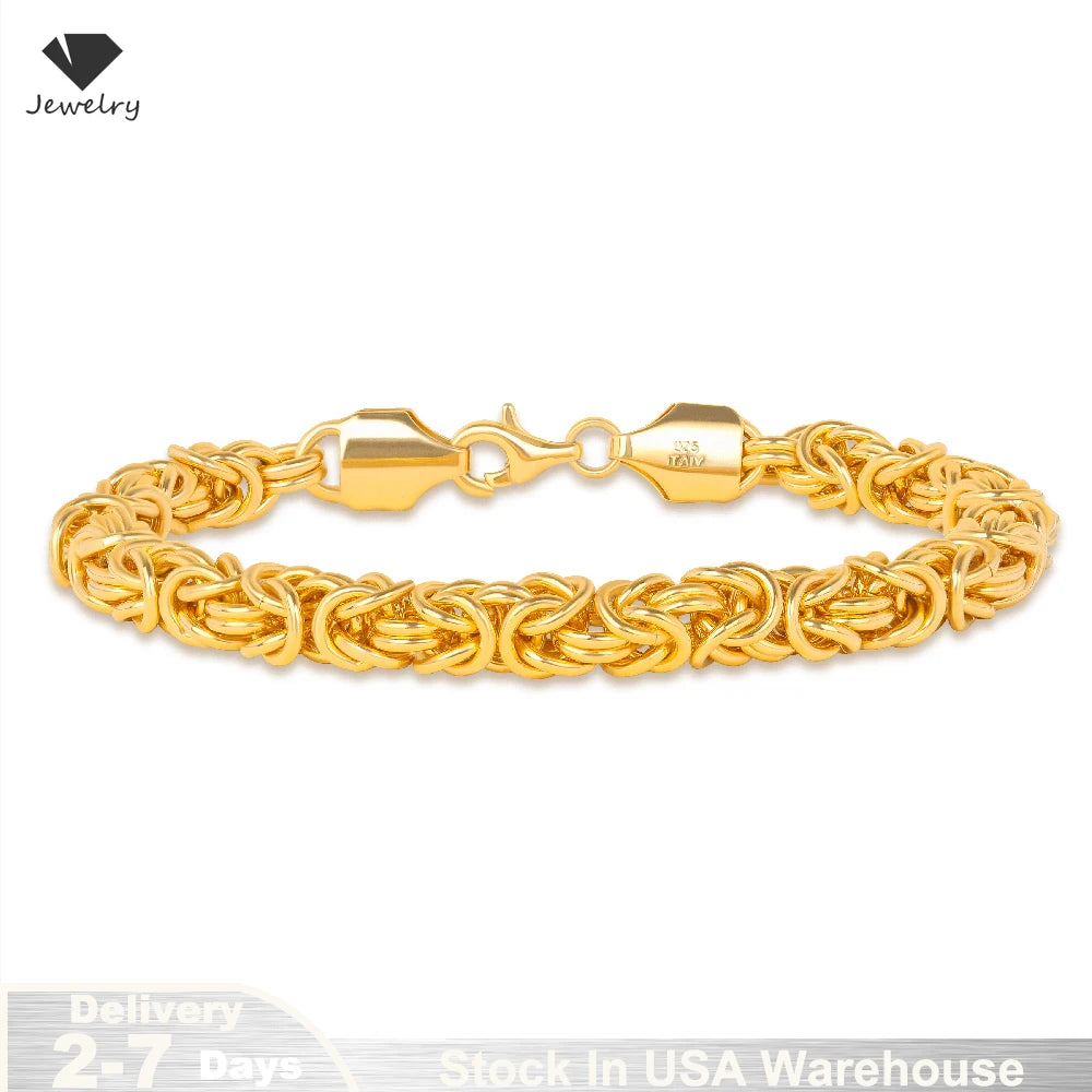 18K Gold Plated 8 Inches Braided Bracelet for Women Men 925 Sterling Silver Fashion Charm Couple Gift Jewelry Accessories USA - PrimeandBeauty