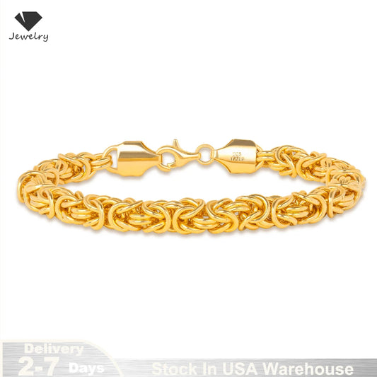 18K Gold Plated 8 Inches Braided Bracelet for Women Men 925 Sterling Silver Fashion Charm Couple Gift Jewelry Accessories USA - PrimeandBeauty